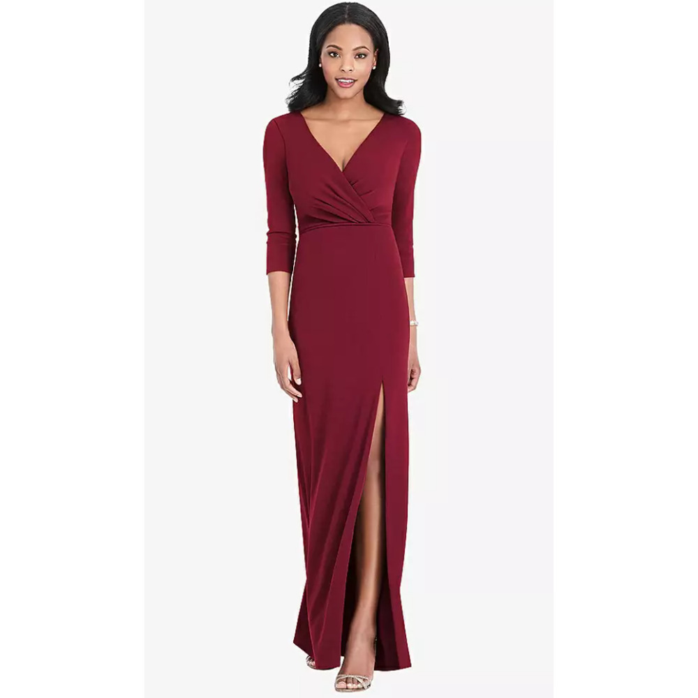 NEW! After Six Women's XXS Full-Length Stretch Burgundy V-Neck Dress J1-7